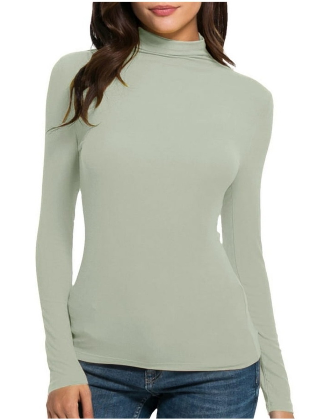 SHEIN women’s pale green cotton stretch long sleeve turtle neck top size Small